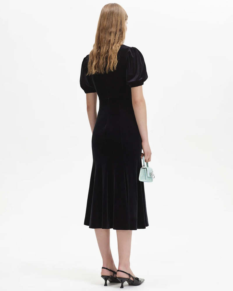 ◆関税込【Self-Portrait】Black Velvet Embellished Midi Dress Black Velvet Midi Dress – self-portrait-US