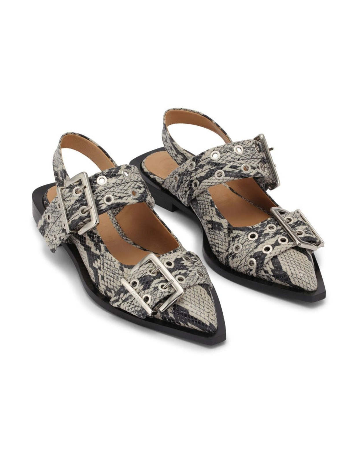 Ganni Chunky Buckle Ballerina Snake SAND Garmentory