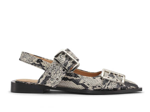 Ganni Chunky Buckle Ballerina Snake - SAND | Garmentory