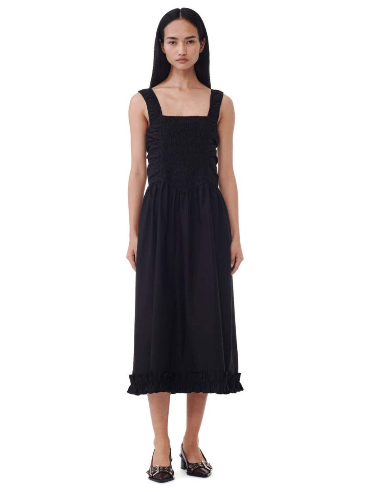 Ganni ■Cotton Poplin Strap Dress - Black Black Black Cotton Poplin Strap Dress | GANNI US