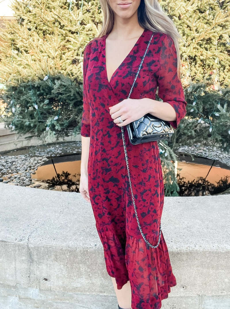 Ganni Georgette Wrap Midi Dress Syrah