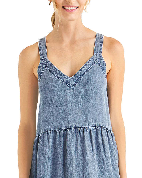 white christmas dresses Lyocell Tiered Spaghetti Strap Dress – Eco-Friendly Italian Style Denim Stonewash / S/M
