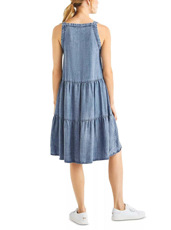 white christmas dresses Lyocell Tiered Spaghetti Strap Dress – Eco-Friendly Italian Style Denim Stonewash / S/M main image 1
