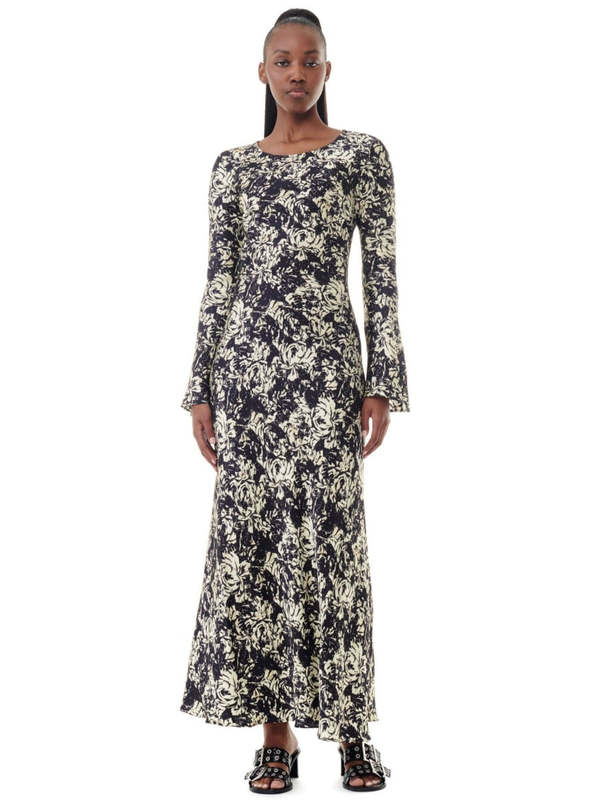 Ganni Printed Maxi Satin Dress - Flan | Garmentory