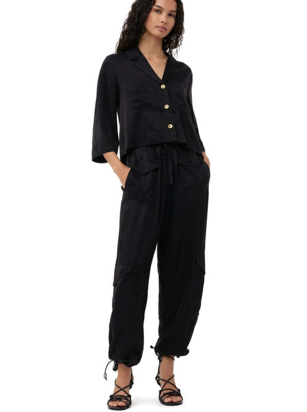 Ganni Satin Pocket Pants - Washed Black | Garmentory
