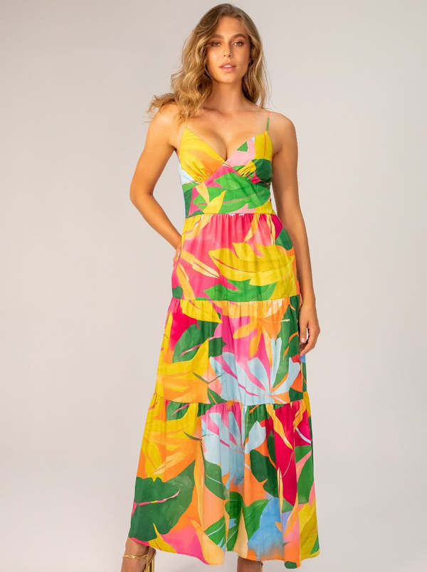 Lavender Brown The Kamila Dress - Pink/Green on Garmentory