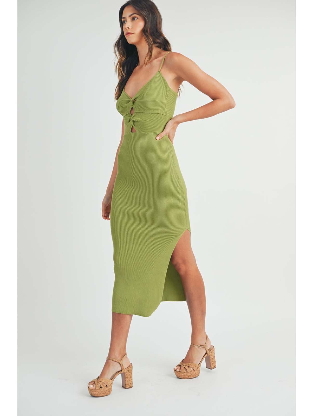 Mable Wyatt Knot Front Cutout Knit Dress - Kiwi | Garmentory