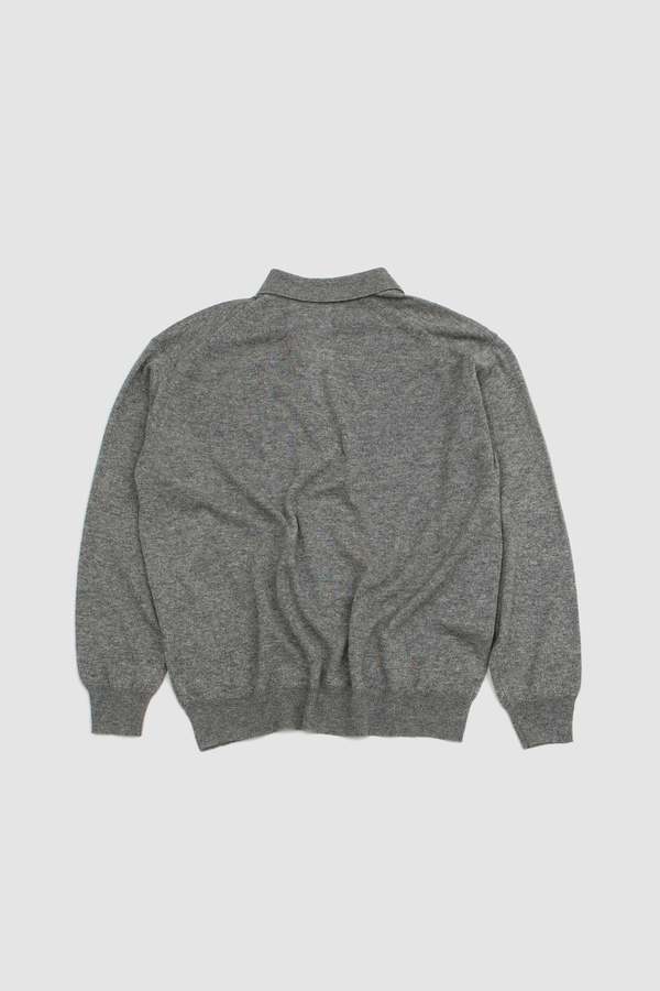 Auralee Cashmere/Silk Knit Skipper Polo Top - Gray | Garmentory