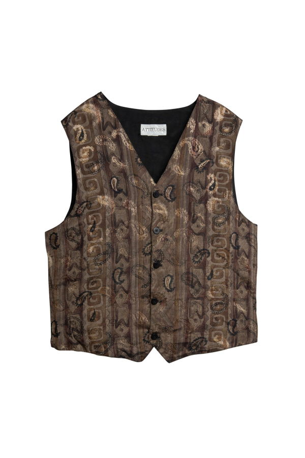 ATTITUDES (Italy) Damask Weave Viscose Blend Paisley Vest Tourmaline