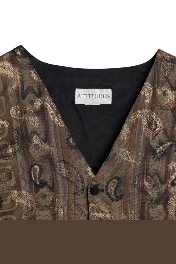ATTITUDES (Italy) Damask Weave Viscose Blend Paisley Vest Tourmaline