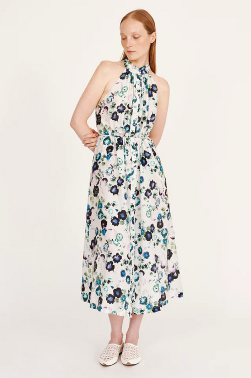 Raquel Allegra Halter Midi Dress - White Floral Raquel Allegra Halter Midi Dress - White Floral