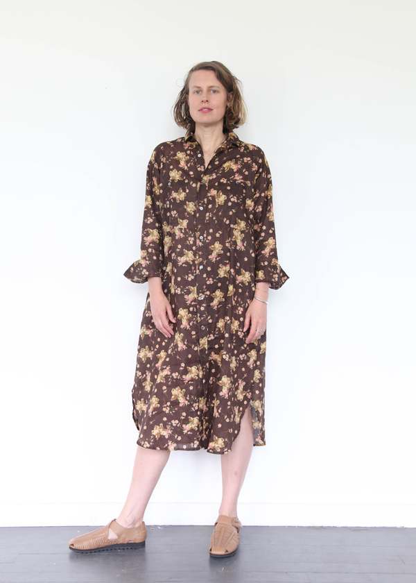 Linen Flower Print Shirt Dress | Garmentory