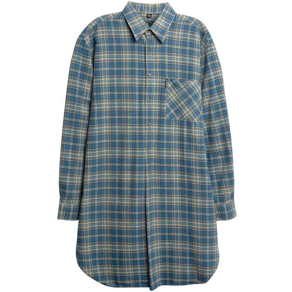 Claude de Barsac (Netherlands) Tartan Flannel Knit Baseball Hem Nightshirt Fluorite