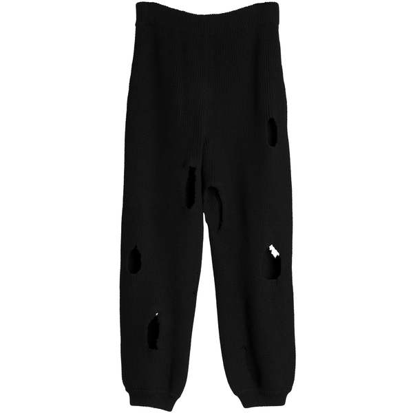 JEREMY SCOTT (Italy) Moschino Schurwolle 1x1 Rib Knit Torched Pantalons Onyx : L