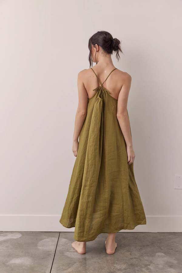 amente Tie Back Linen Dress - Green | Garmentory