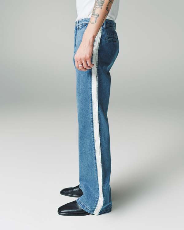 Wales Bonner Enzyme Wash Denim Eternity Trousers - Light Blue Wales Bonner Enzyme Wash Denim Eternity Trousers - Light Blue