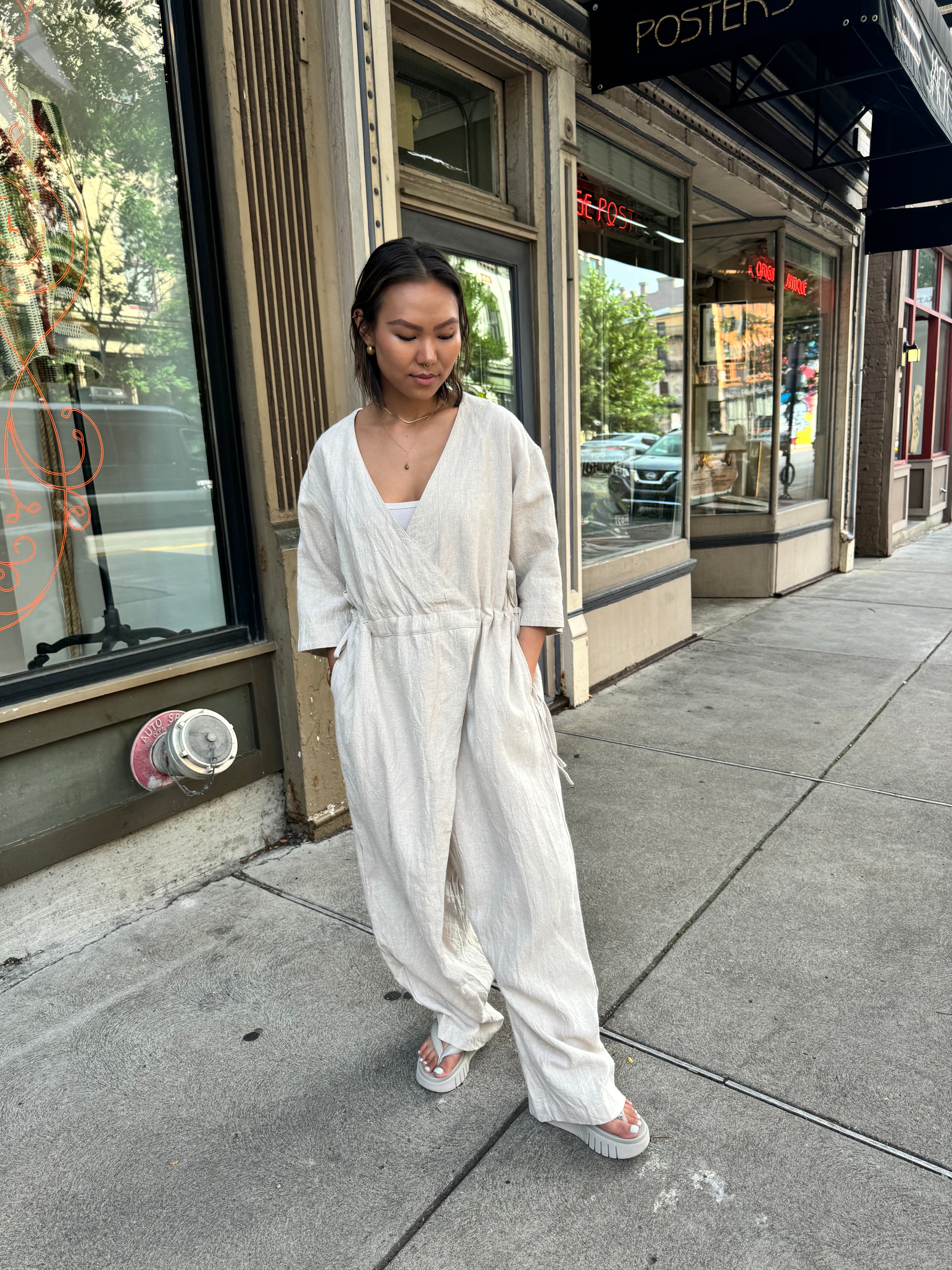 限定　ICHI Antiquite's / linen one-piece GR ICHI ANTIQUITES Linen Woven Jumpsuit | Garmentory