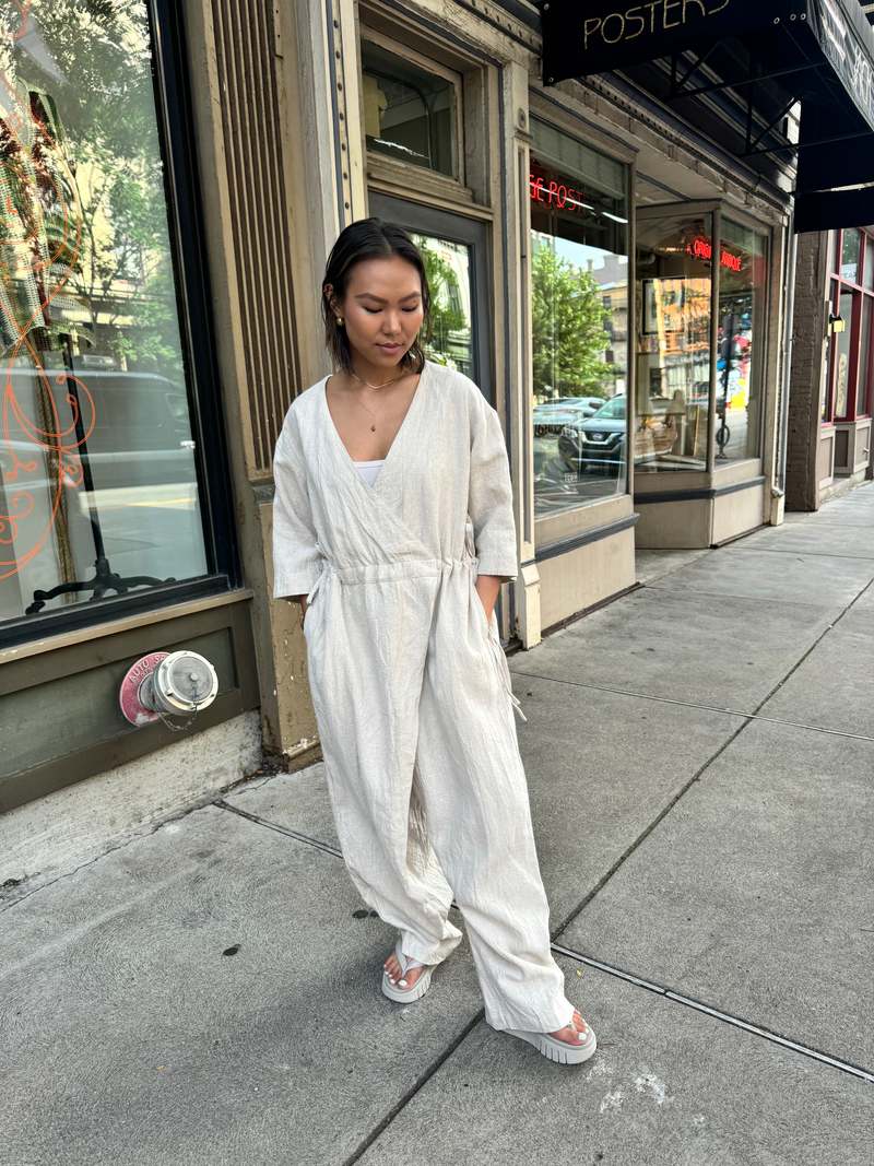 ICHI ANTIQUITES Linen Woven Jumpsuit Garmentory