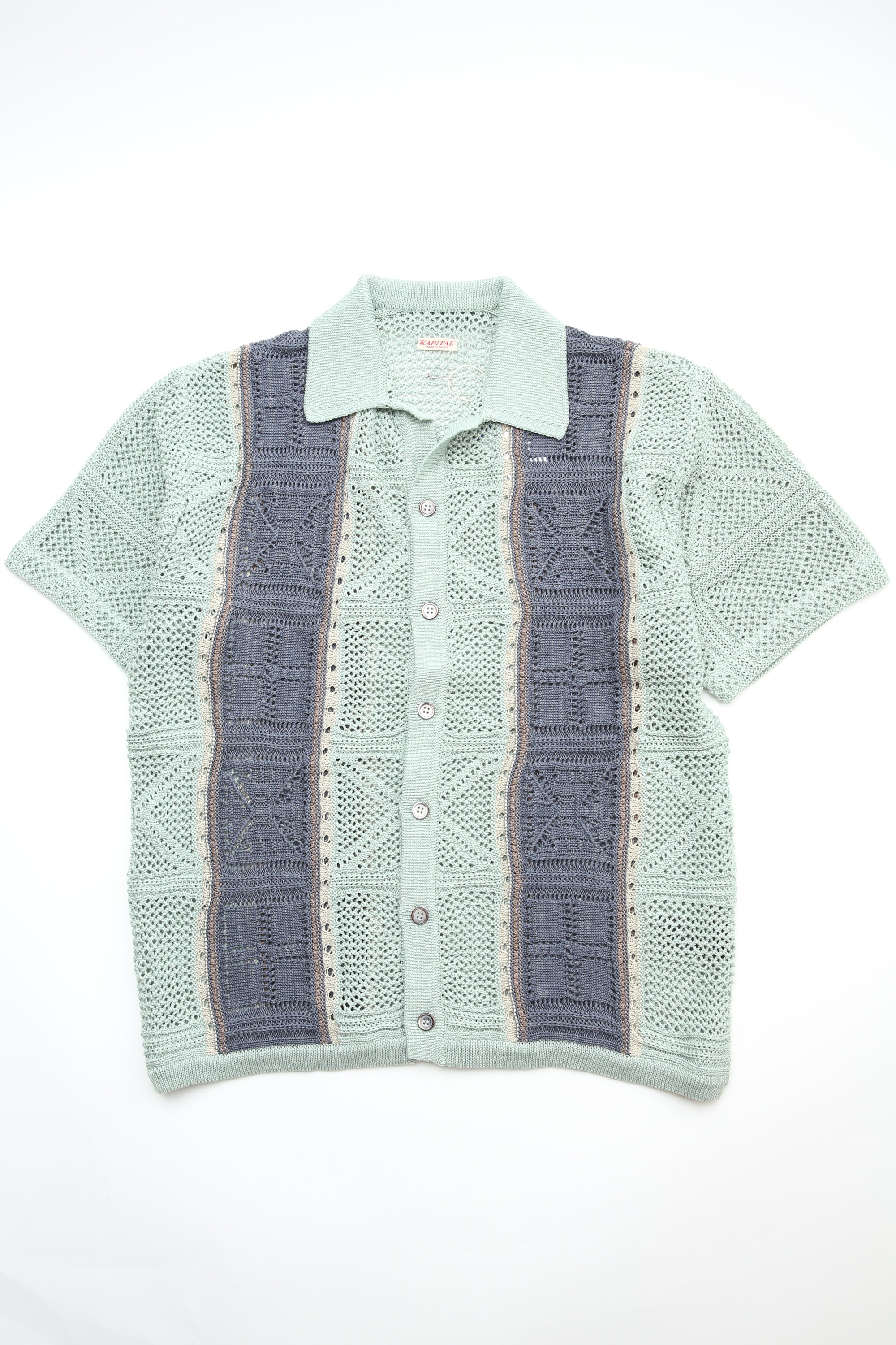 Kapital 7G Crochet Knit TENNESSEE Aloha Polo - Blue | Garmentory