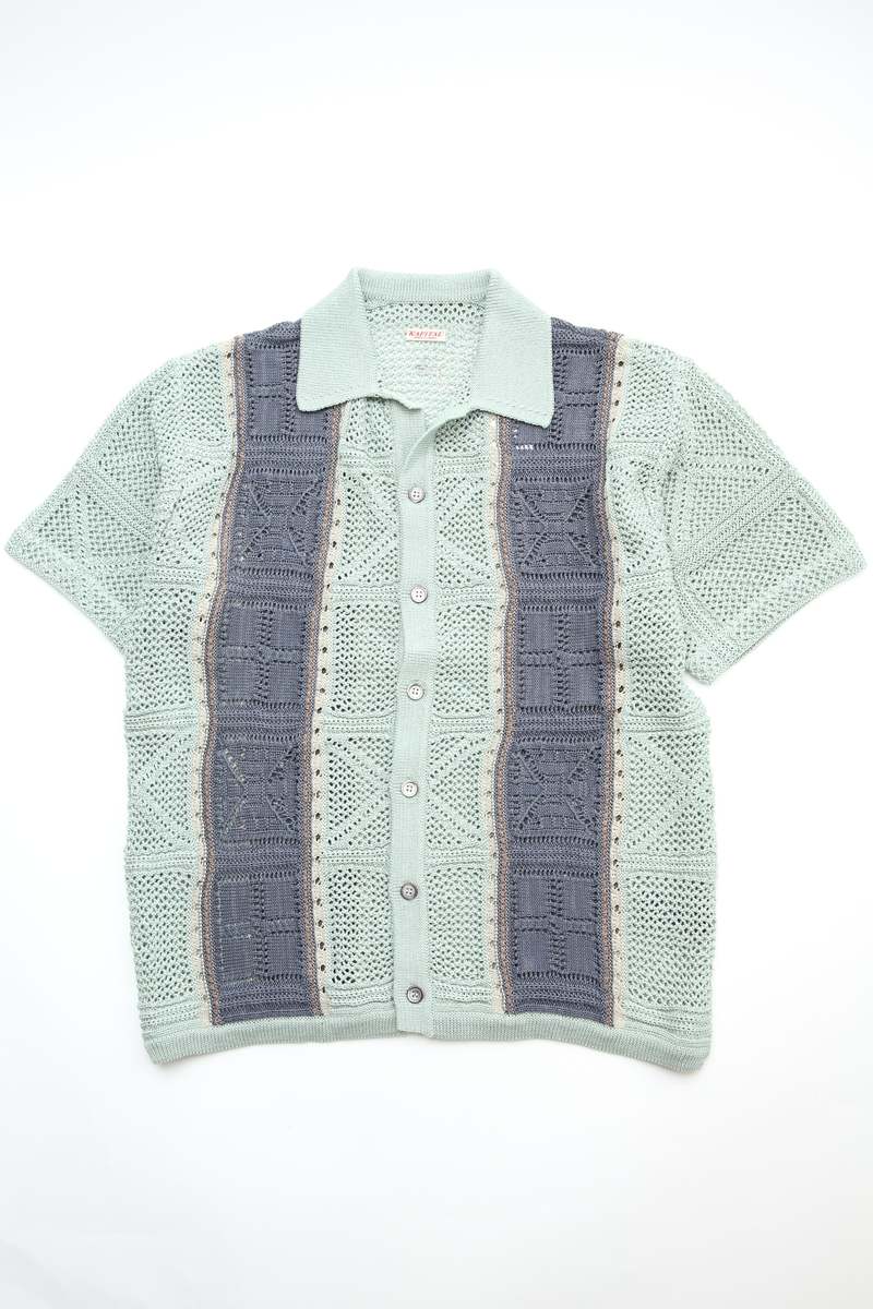 Kapital 7G Crochet Knit TENNESSEE Aloha Polo - Blue | Garmentory