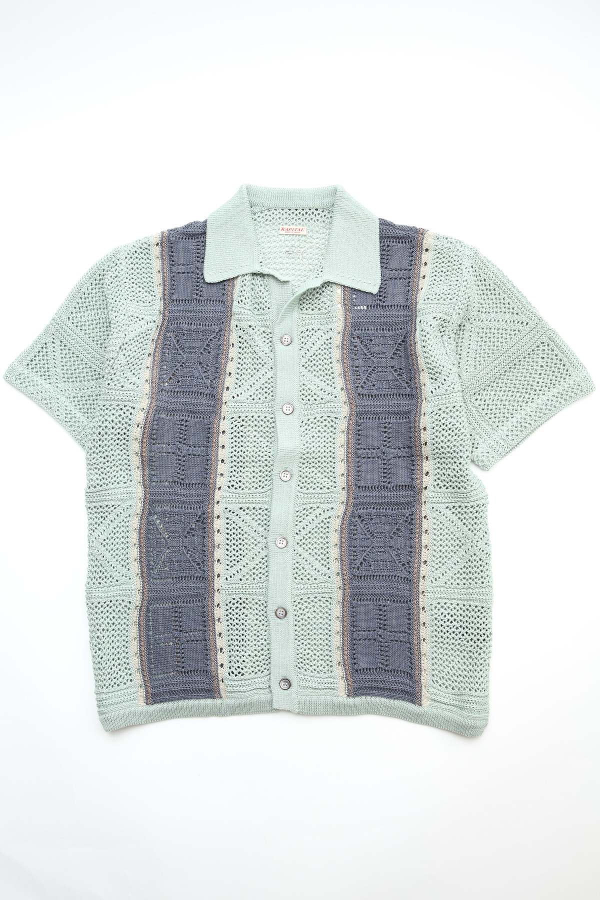 Kapital 7G Crochet Knit TENNESSEE Aloha Polo - Blue | Garmentory