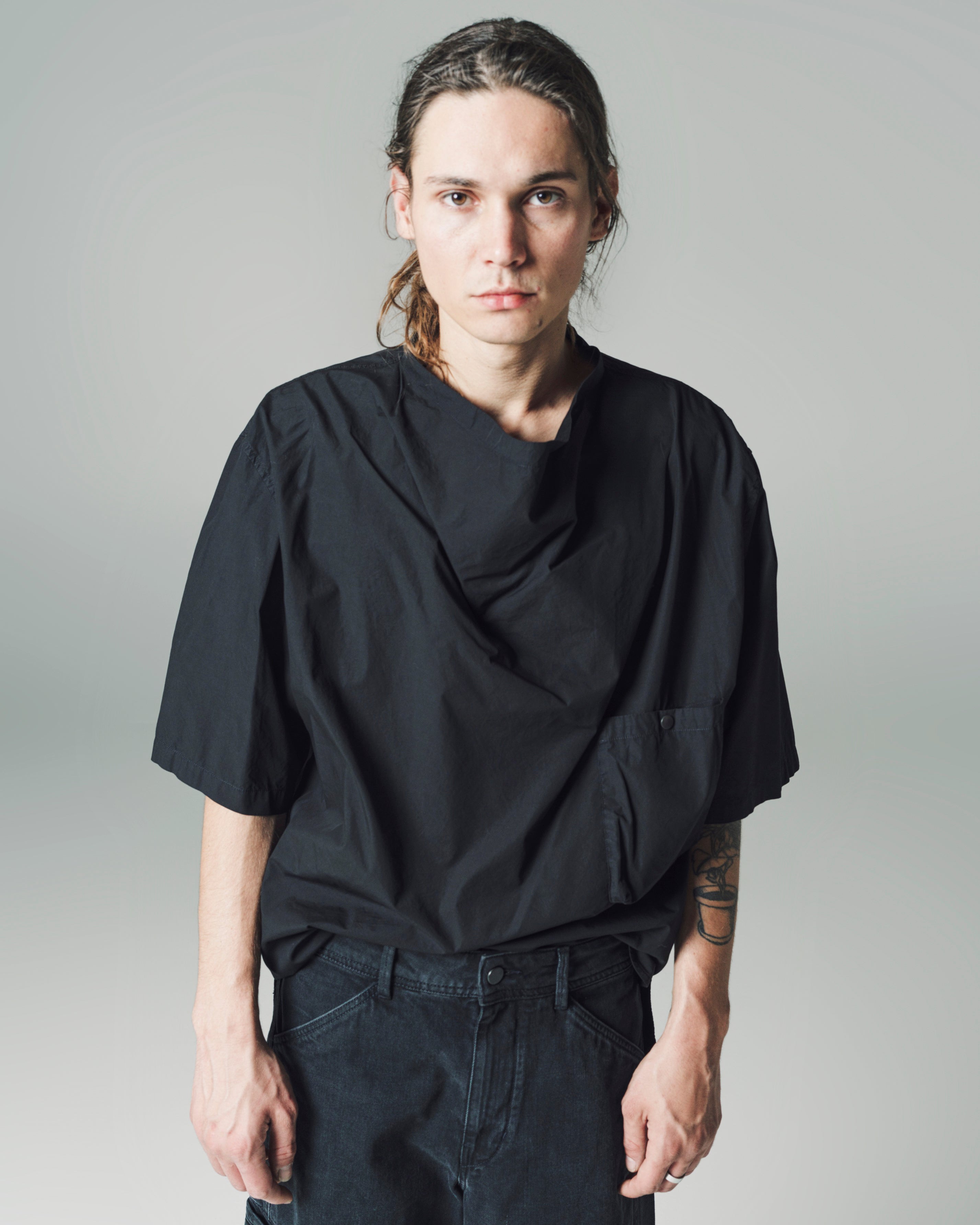 Lemaire Short Sleeve Draped Shirt - Black | Garmentory