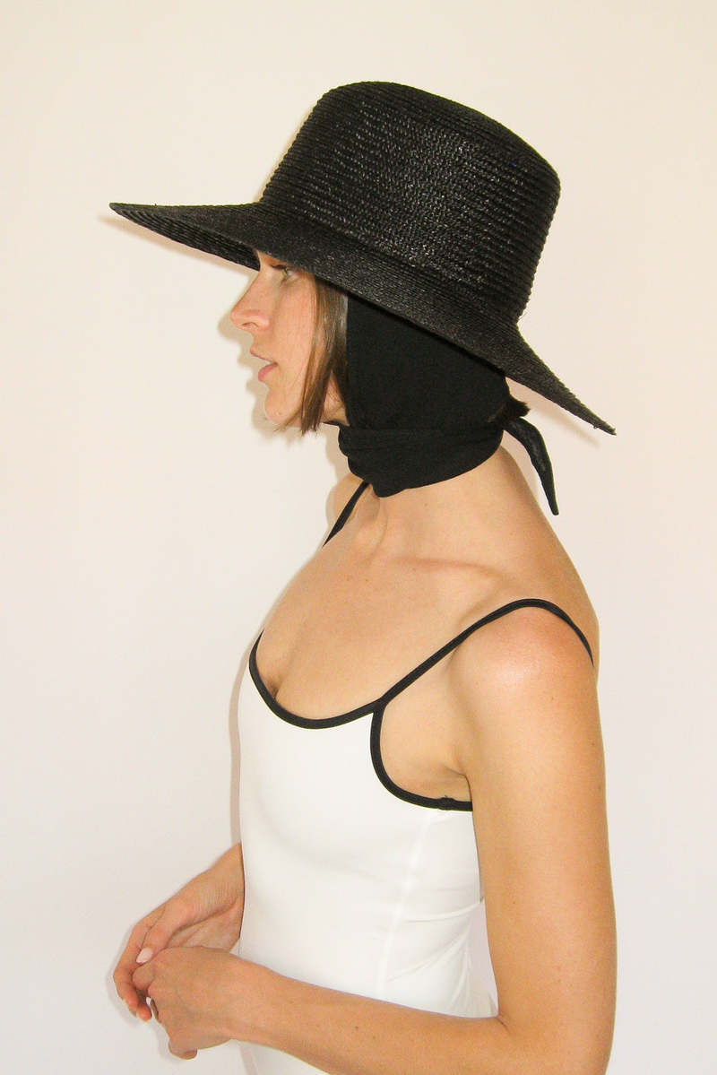 Flat Brim Top Hat Clyde Medium Straw Brim Flat Top Hat Neck Shade