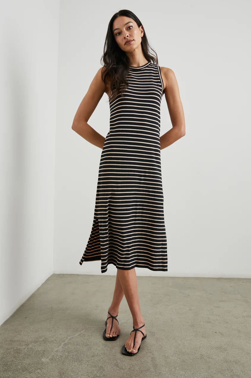 blue dress for baby girl Square Neck Mini Tank Dress In Black & White Stripe Jersey – Anemos