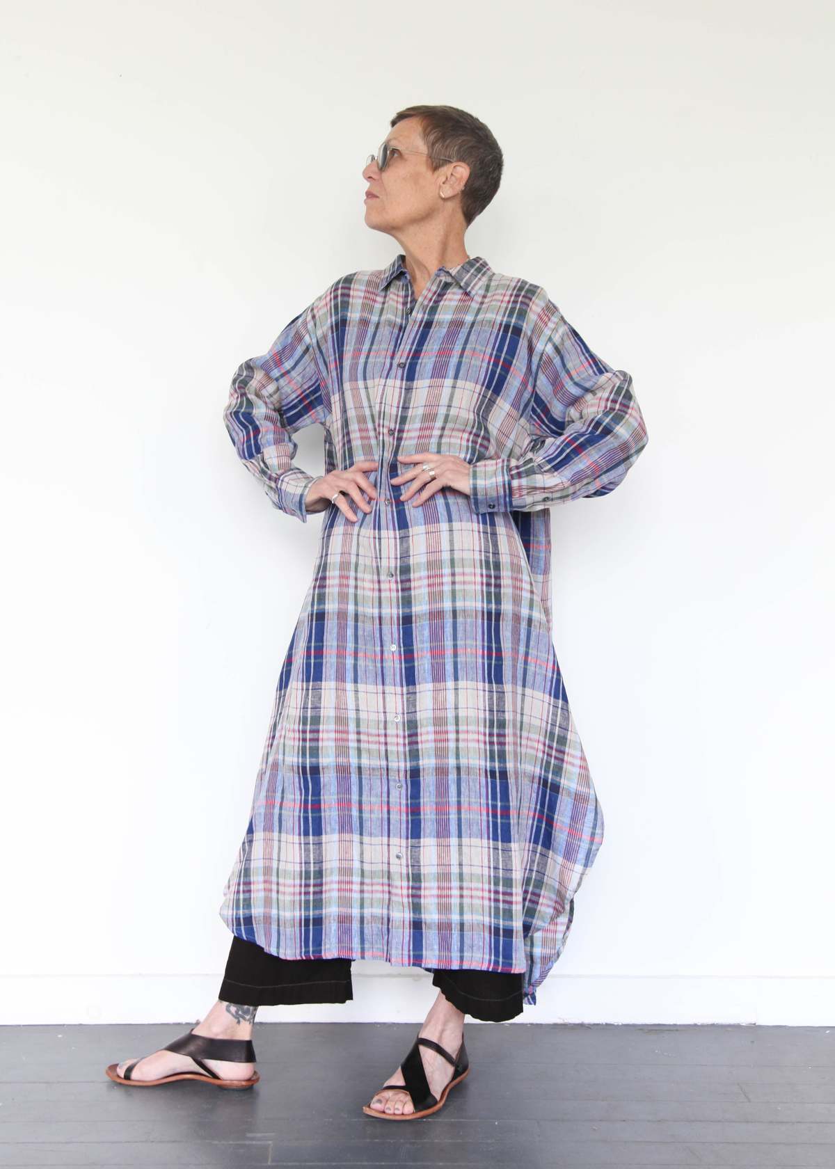 Linen-Check-Shirt-Dress---Navy