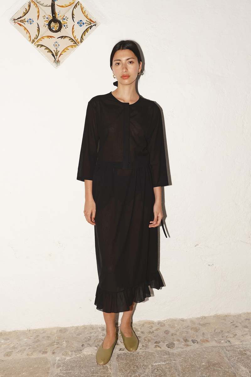 Datura Batiste Cotton Ruffle Skirt - Black