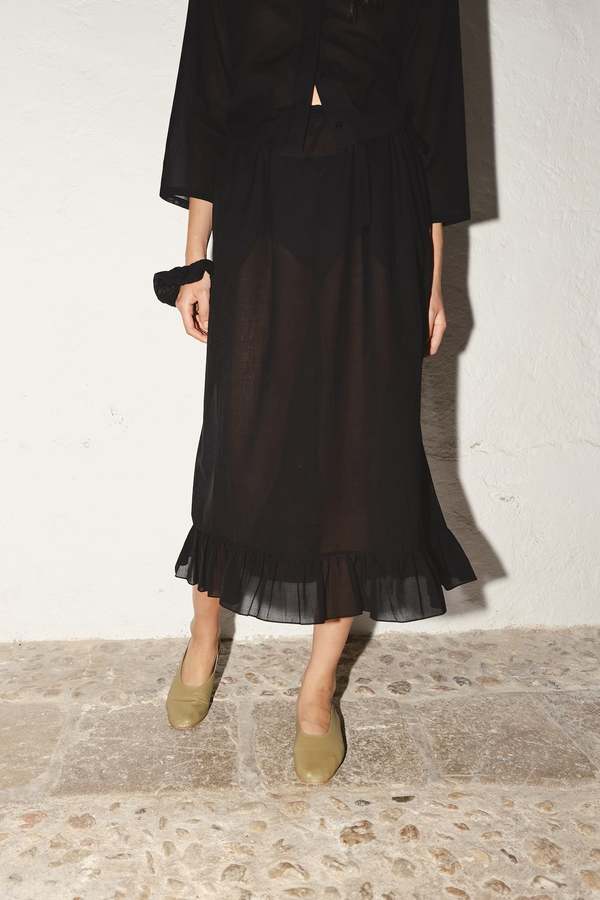Datura Batiste Cotton Ruffle Skirt - Black
