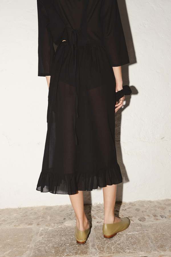 Datura Batiste Cotton Ruffle Skirt - Black