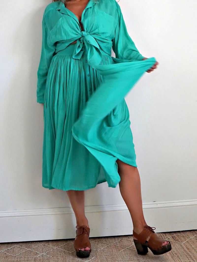 French Top + Skirt Set - Teal Green