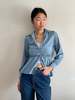 Vintage 70s Polyester Nipped Waist Blouse - Baby Blue - Thumbnail 1