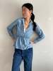 Vintage 70s Polyester Nipped Waist Blouse - Baby Blue - Thumbnail 2