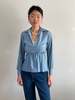 Vintage 70s Polyester Nipped Waist Blouse - Baby Blue - Thumbnail 5