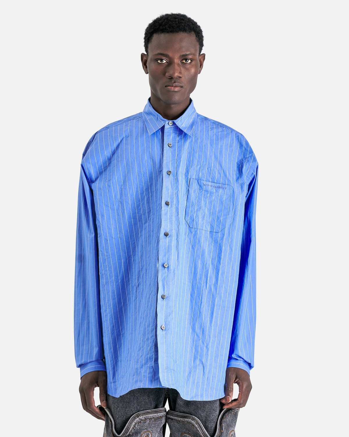 Y/project Scrunched Shirt - Blue Stripe | Garmentory