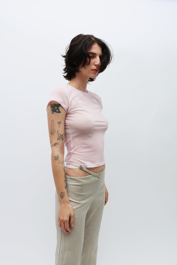 Paloma wool Malvo ロゴシャツ　ピンクチェック MALVO-Pink delicate, slightly sheer top with diamond print