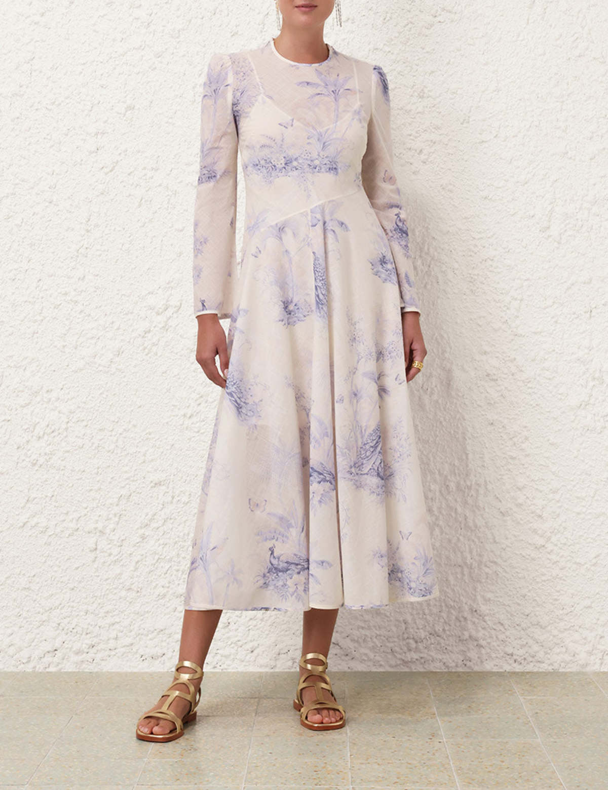 Zimmermann Waverly Asymmetric Long Dress - Blue Palm