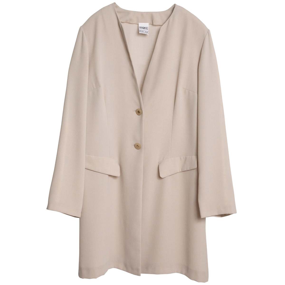 L-KOLTTU OY (Finland) Crêpe Weave Collarless Armseye Swagger Coat Sand : L - Image 1 of 10