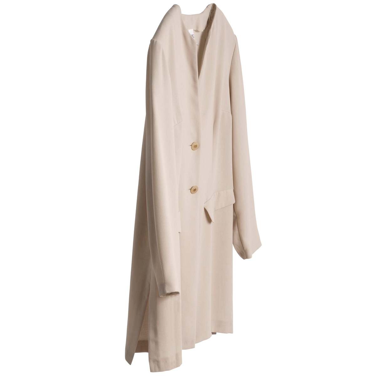 L-KOLTTU OY (Finland) Crêpe Weave Collarless Armseye Swagger Coat Sand : L - Image 6 of 10