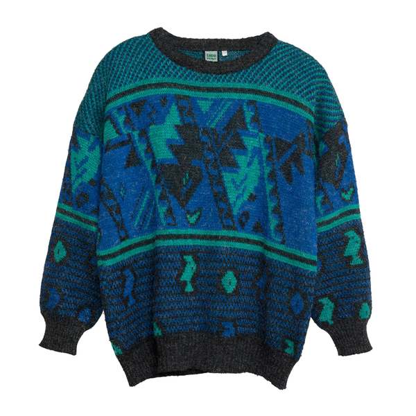 LUPO Jacquard Melange Yarn Drop Shoulder Jumper - Azurite