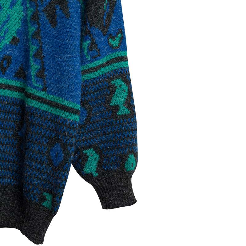 LUPO Jacquard Melange Yarn Drop Shoulder Jumper - Azurite