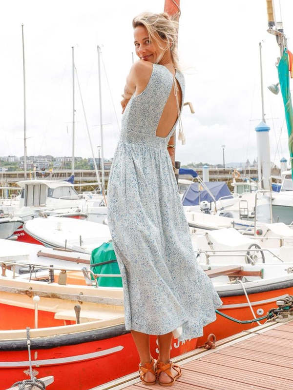 Indi & Cold Smock Maxi Dress - Blue on Garmentory