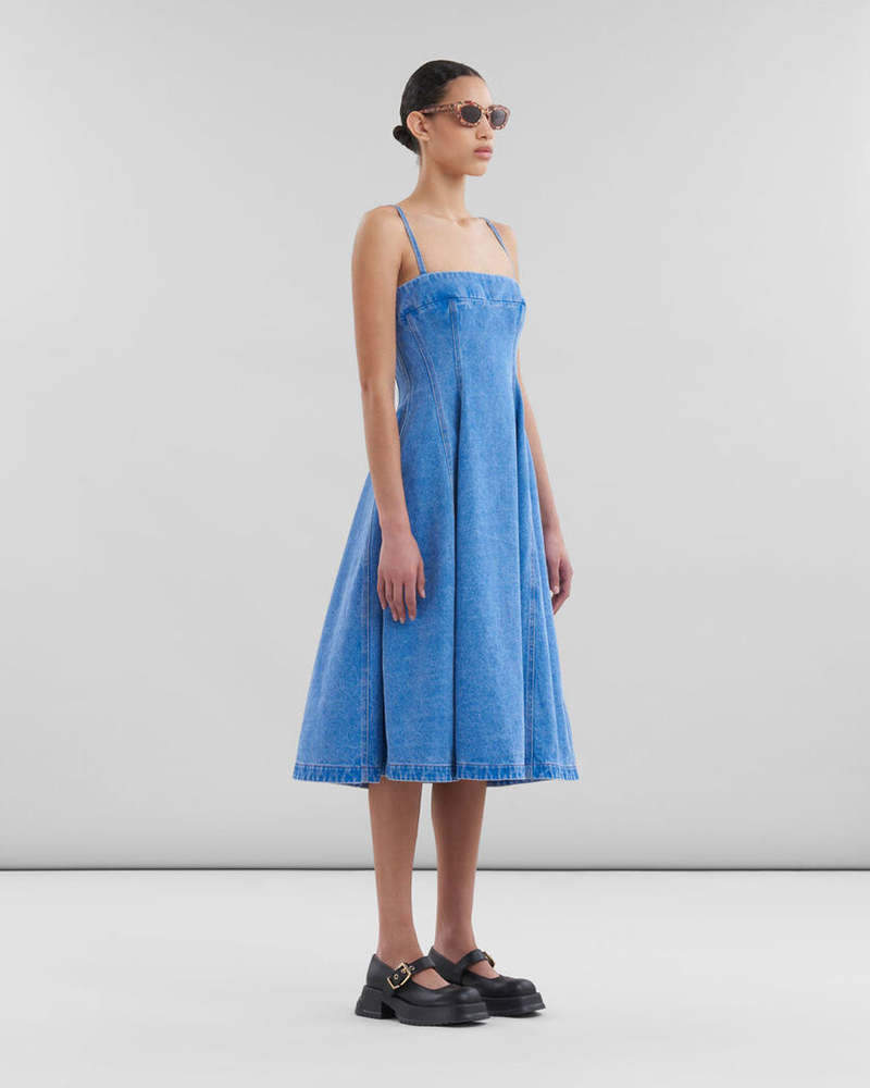 Marni Light Blue Coated Denim Balloon Dress - Light Blue
