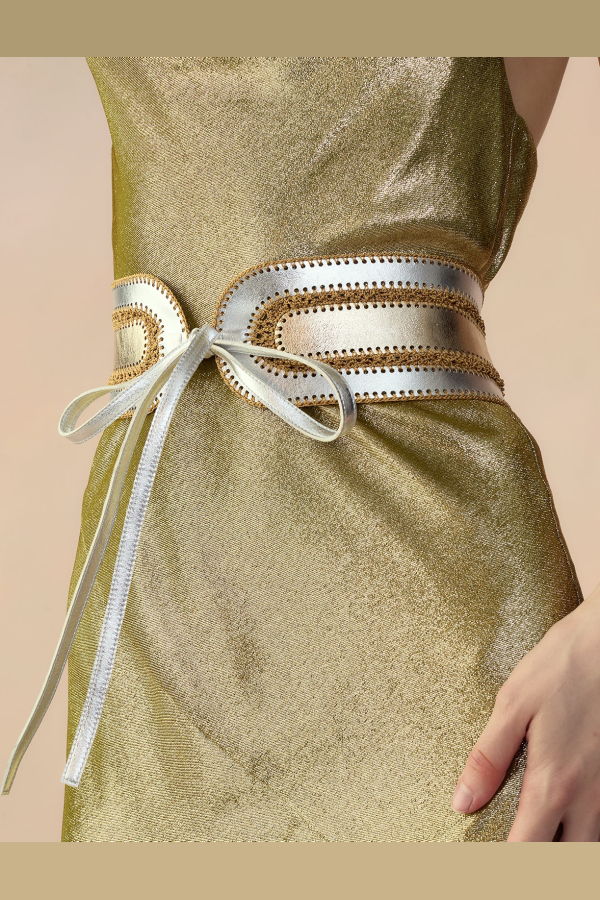 Cynthia Rowley Metallic Vegan Leather Belt - Silver/Gold