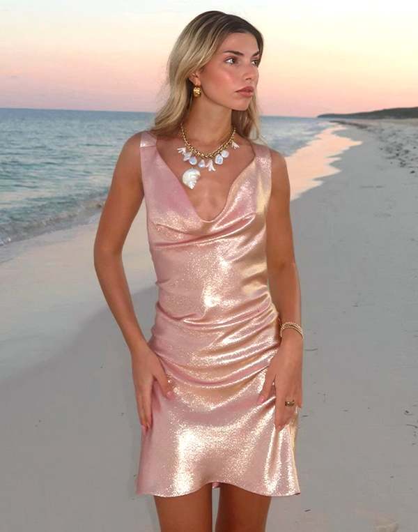slim fit dress slacks Prisilla Rose Gold Sequin Rose Gold Gown – Alamour The Label main image 1