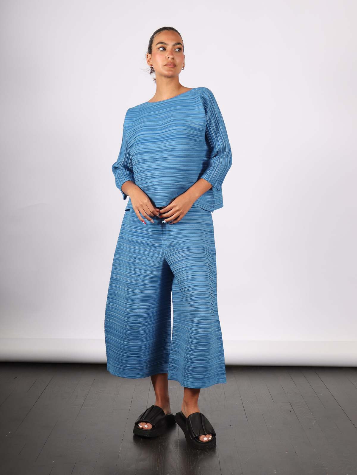 Pleats Please by Issey Miyake Sheer Bounce Top - Blue/Salt
