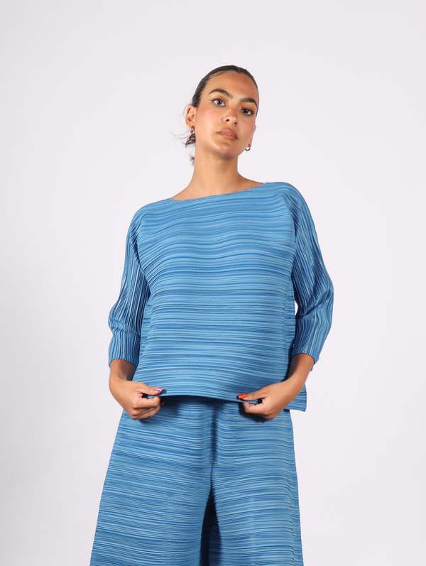 Pleats Please by Issey Miyake Sheer Bounce Top - Blue/Salt