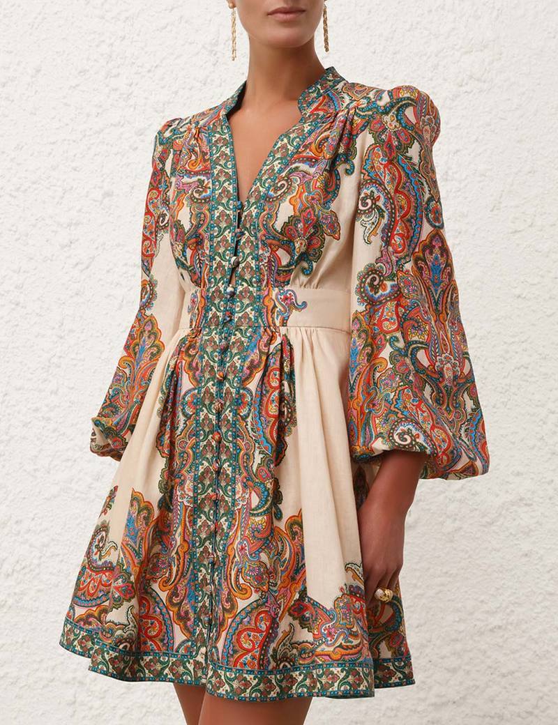 ZIMMERMANN ジマーマン ワンピース Ottie Plunge paisley 945759 ZIMMERMANN Ottie Plunge Paisley Linen Minidress in